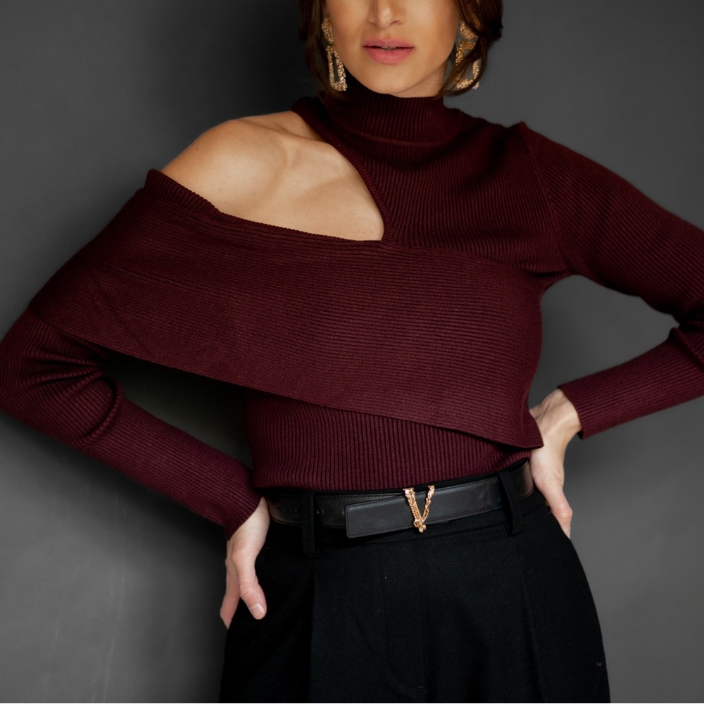 Lush Deep Burgundy Ribbed Sweater